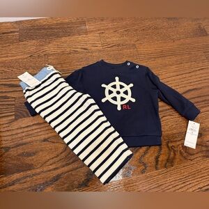 Ralph Lauren Navy Nautical Baby Outfit with Striped Pants